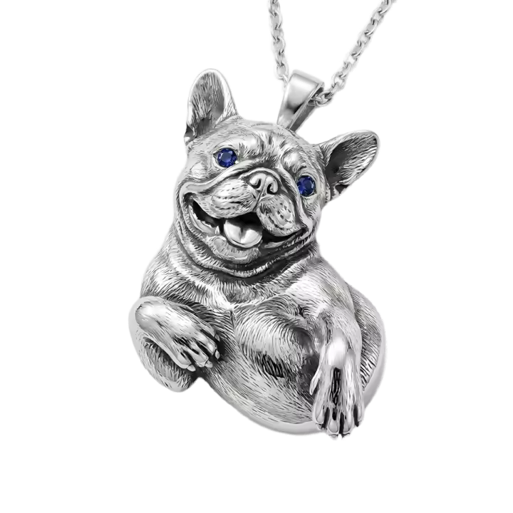A Frenchie smile necklace designed from a pet photo