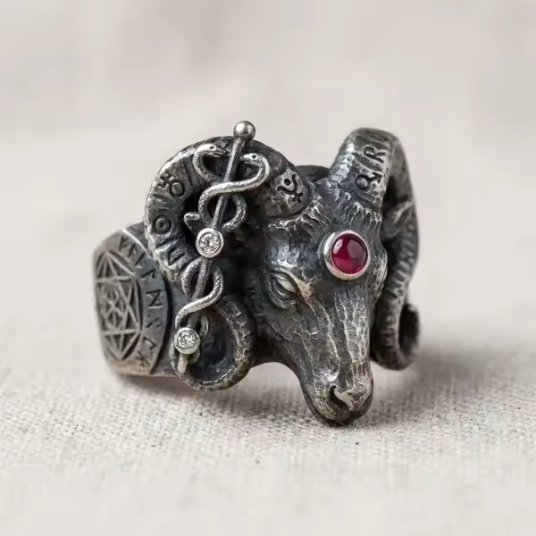 A gothic silver ram ring designed in conversation with Creatour